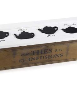 Scatola da Tè a 4 Scomparti con Teiere Nere